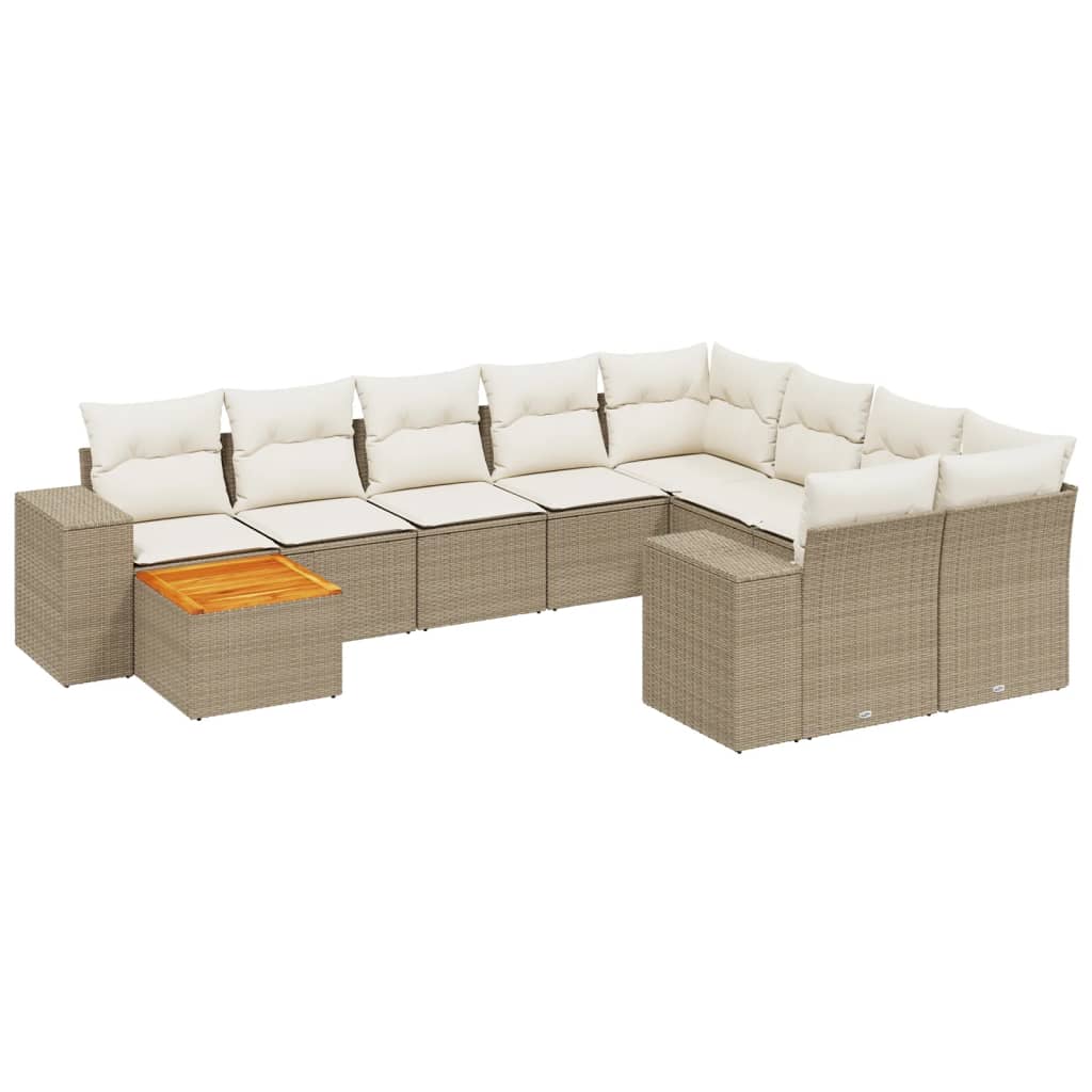 10-tlg. Garten-Sofagarnitur mit Kissen Beige Poly Rattan