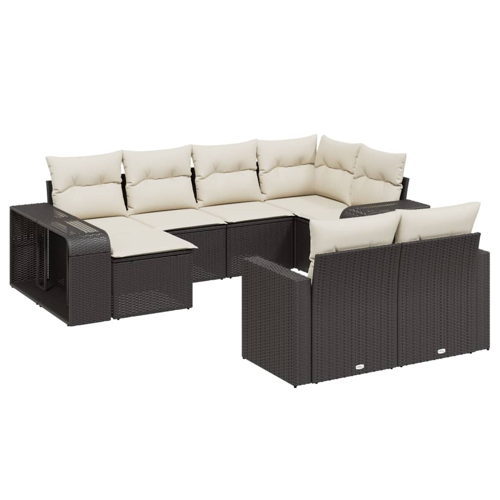 10-tlg. Garten-Sofagarnitur mit Kissen Schwarz Poly Rattan