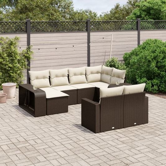 10-tlg. Garten-Sofagarnitur mit Kissen Braun Poly Rattan