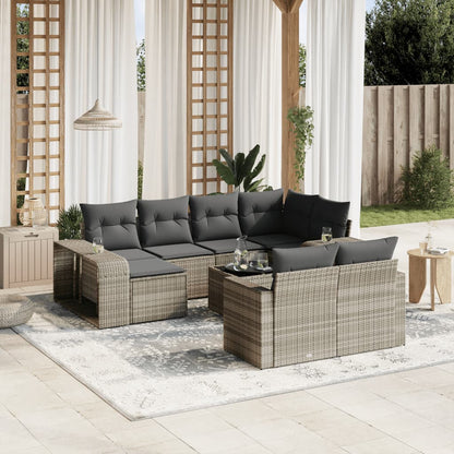 11-tlg. Garten-Sofagarnitur mit Kissen Hellgrau Poly Rattan