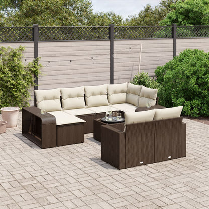 11-tlg. Garten-Sofagarnitur mit Kissen Braun Poly Rattan