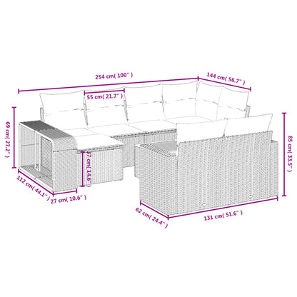 11-tlg. Garten-Sofagarnitur mit Kissen Beige Poly Rattan