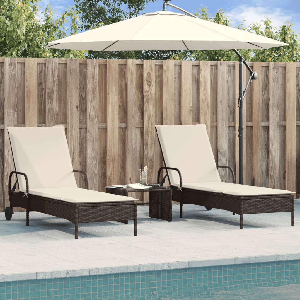 Sonnenliegen mit Auflagen 2 Stk. Braun Poly Rattan