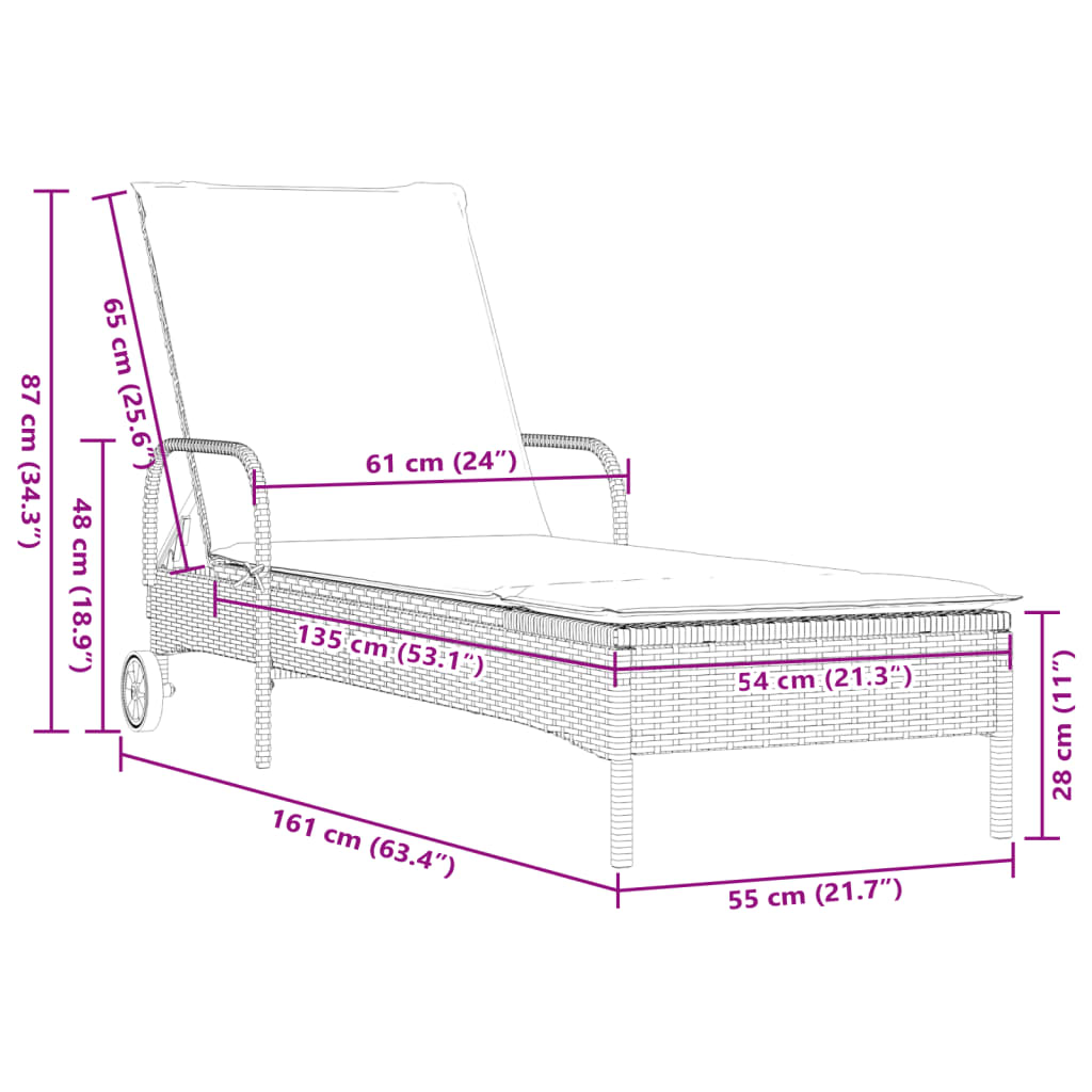 Sonnenliegen mit Auflagen 2 Stk. Grau Poly Rattan