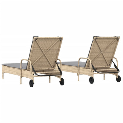 Sonnenliegen mit Auflagen 2 Stk. Beige Poly Rattan