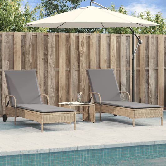 Sonnenliegen mit Auflagen 2 Stk. Beige Poly Rattan