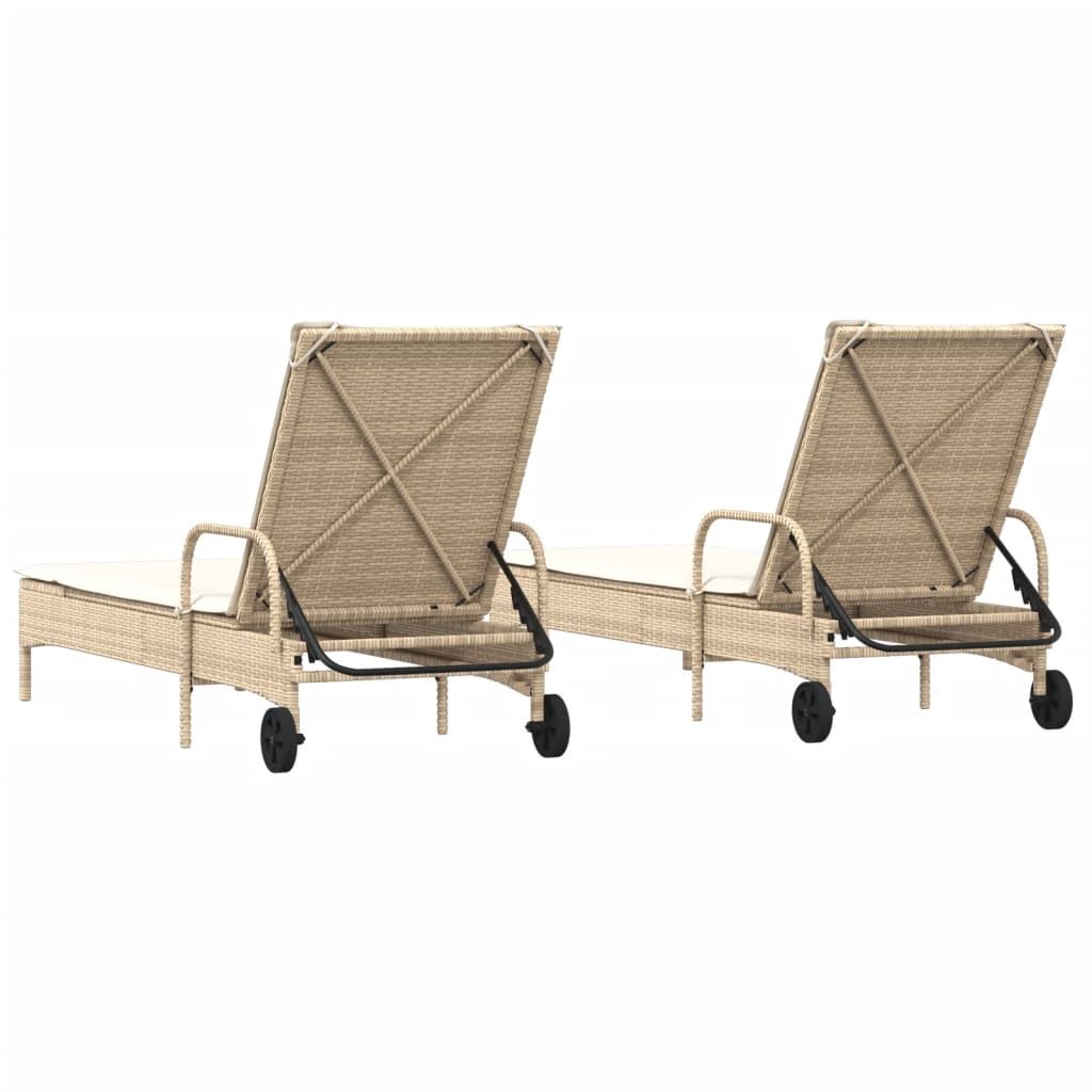 Sonnenliegen mit Auflagen 2 Stk. Beige Poly Rattan