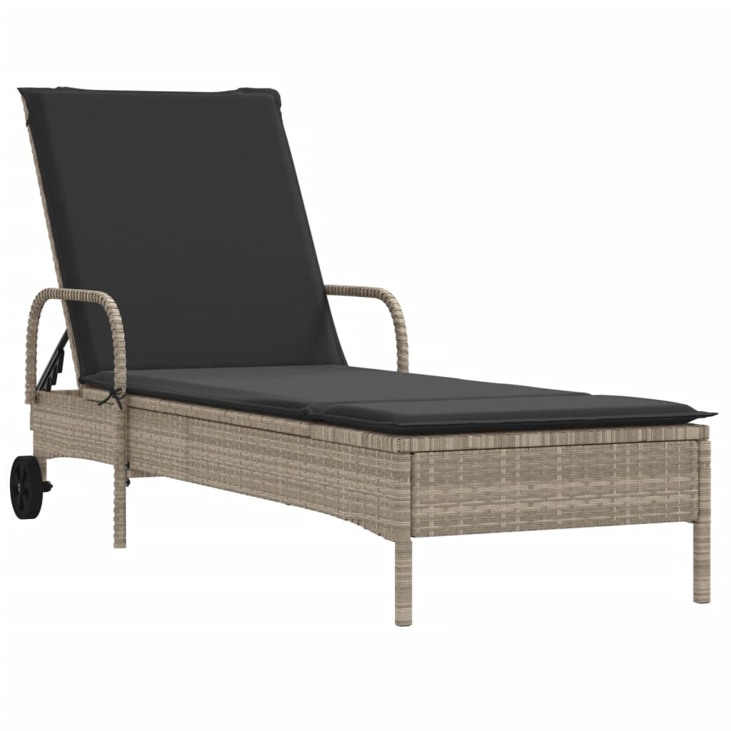 Sonnenliegen mit Auflagen 2 Stk. Hellgrau Poly Rattan