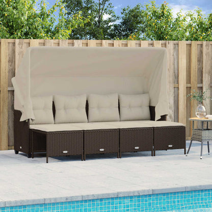 5-tlg. Garten-Sofagarnitur mit Kissen Braun Poly Rattan