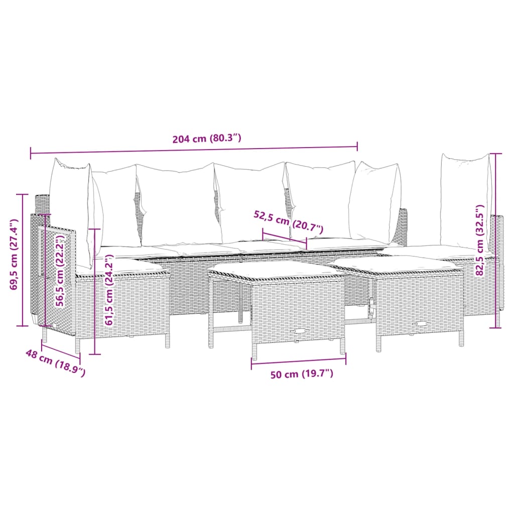 5-tlg. Garten-Sofagarnitur mit Kissen Braun Poly Rattan