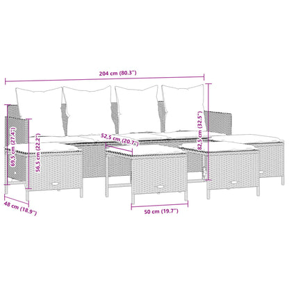 5-tlg. Garten-Sofagarnitur mit Kissen Braun Poly Rattan