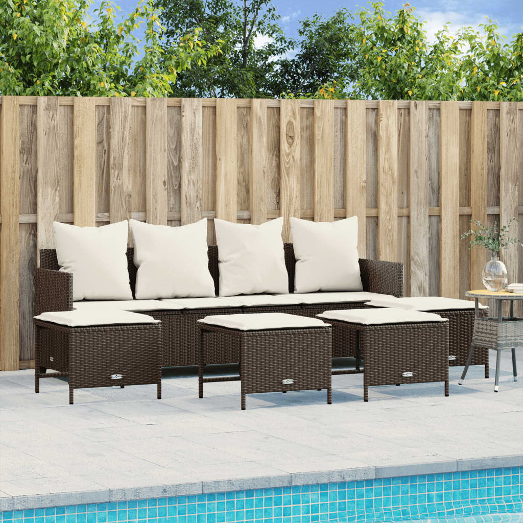 5-tlg. Garten-Sofagarnitur mit Kissen Braun Poly Rattan