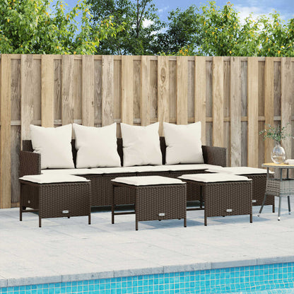 5-tlg. Garten-Sofagarnitur mit Kissen Braun Poly Rattan