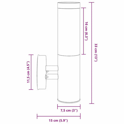 Außenwandleuchte Schwarz 15 x 7,5 x 33 cm Edelstahl und Plastik