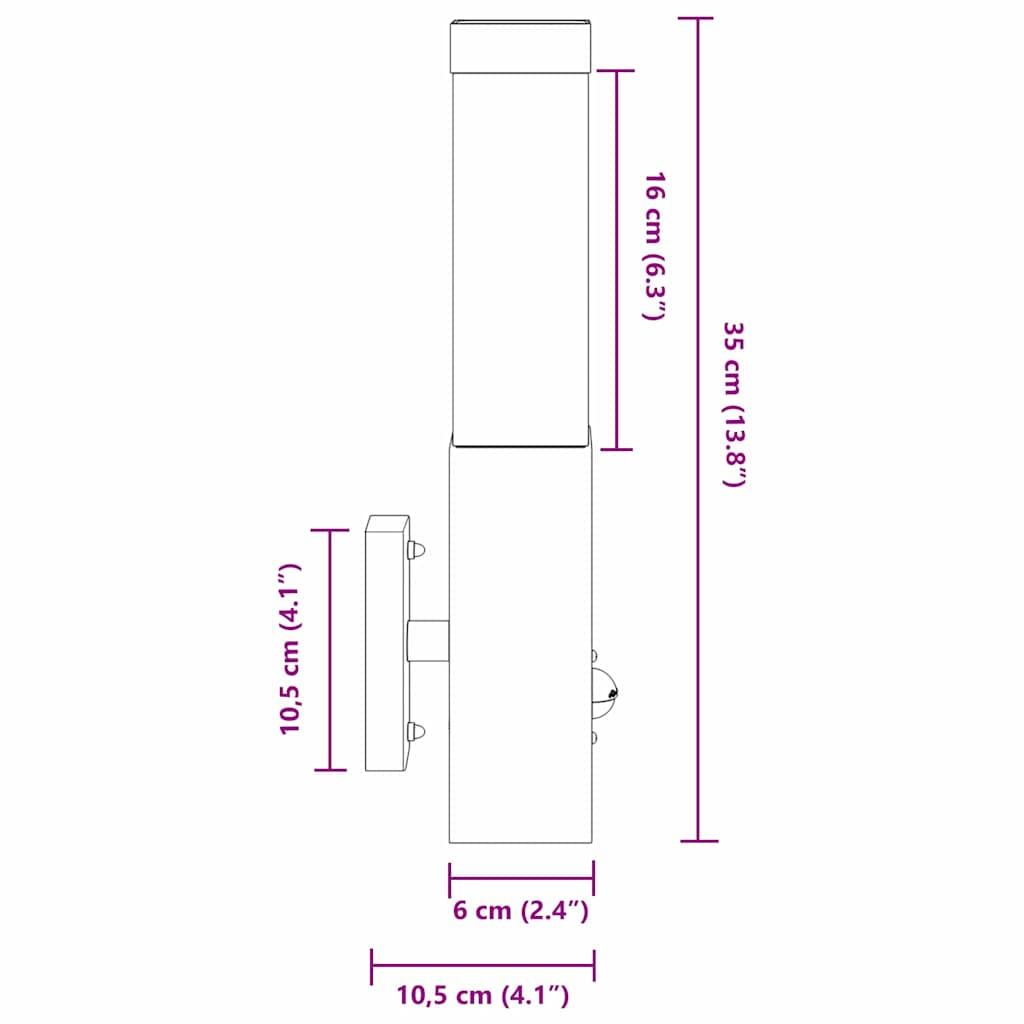 Außenwandleuchte Schwarz 10,5 x 6 x 33 cm Edelstahl und Plastik