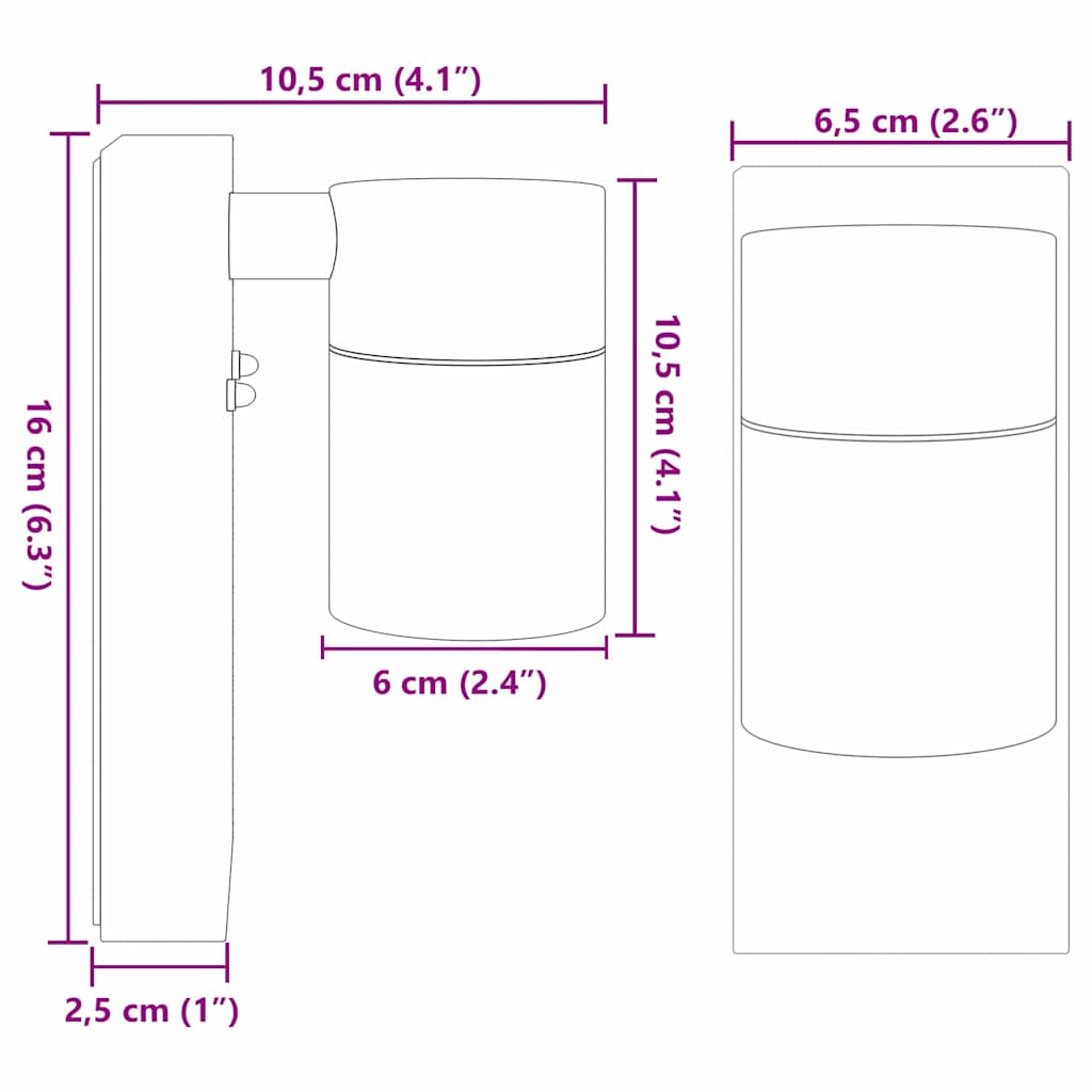 Außenwandleuchte Schwarz 6,5 x 10,5 x 16 cm Edelstahl und Glas