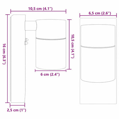 Außenwandleuchte Schwarz 6,5 x 10,5 x 16 cm Edelstahl und Glas