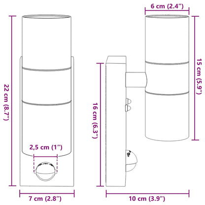 Außenwandleuchte Schwarz 7 x 10 x 22 cm Edelstahl und Glas