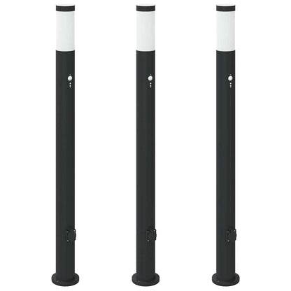 Pollerleuchten mit Sensor&Steckdose 3er 110 cm Edelstahl IP44