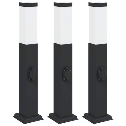 Pollerleuchten mit Steckdose 3 Stk. 50 cm Schwarz IP44