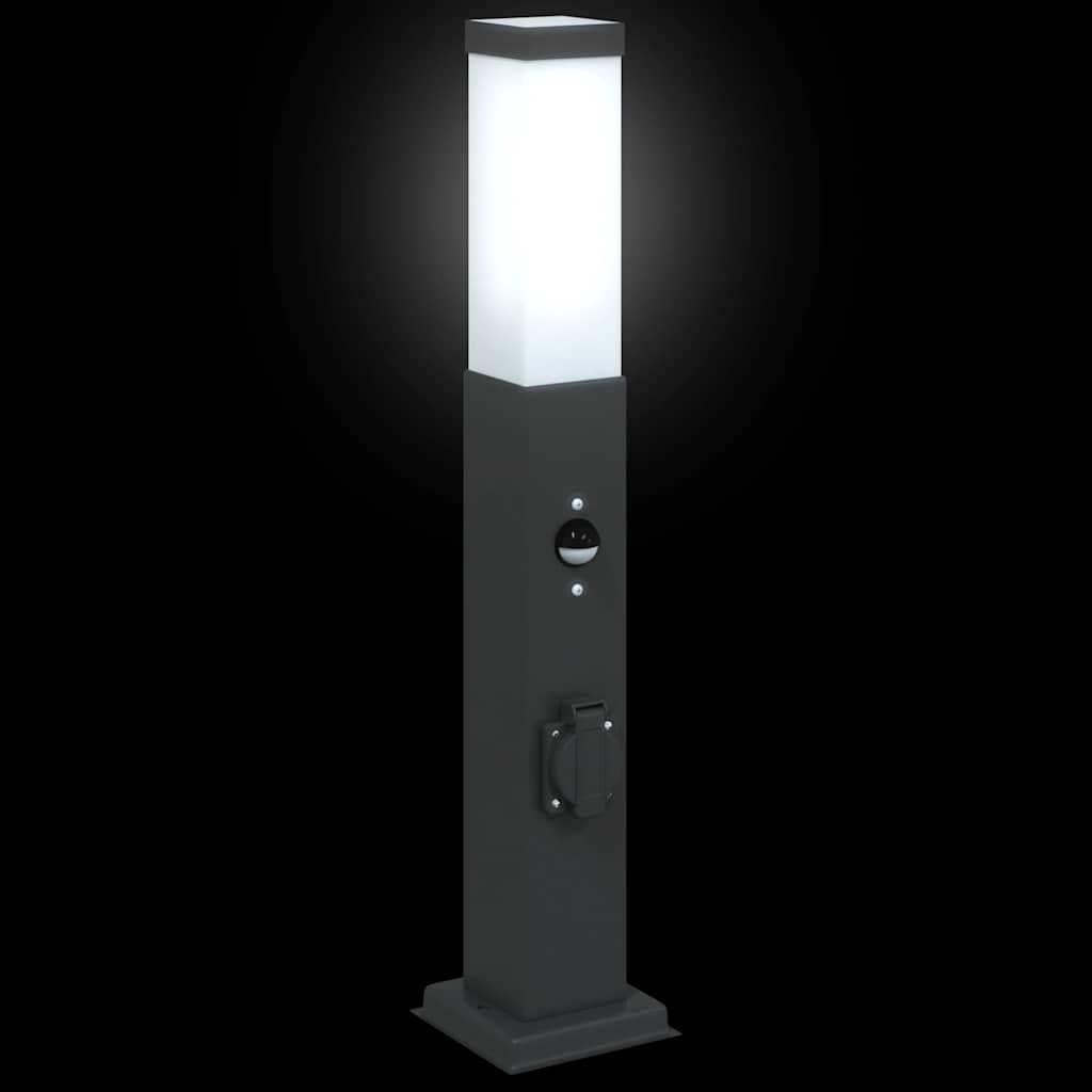 Pollerleuchte mit Sensor und Steckdose 50 cm Schwarz IP44