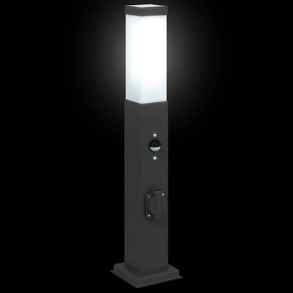 Pollerleuchte mit Sensor und Steckdose 50 cm Schwarz IP44