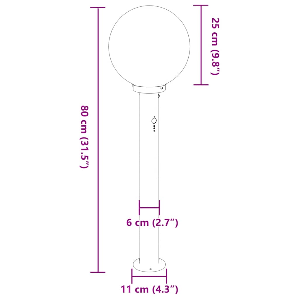 Pollerleuchte mit Sensor 80 cm Schwarz IP44