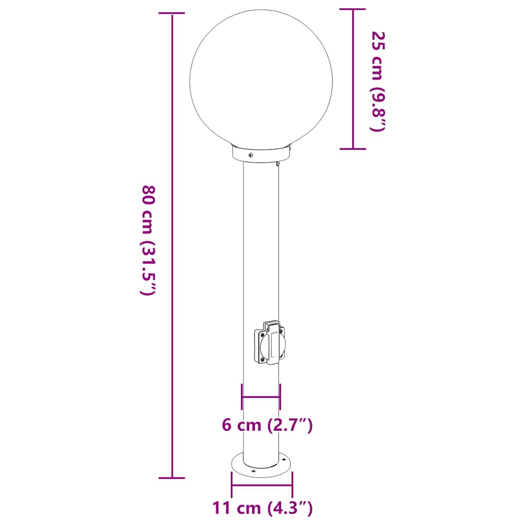 Pollerleuchten mit Steckdose 3 Stk. 80 cm Schwarz IP44