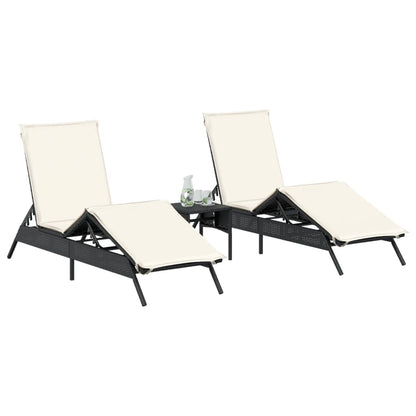 Sonnenliegen mit Auflagen 2 Stk. Schwarz Poly Rattan