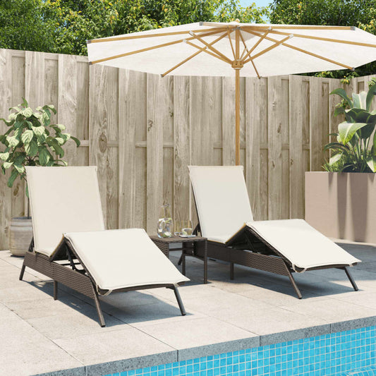 Sonnenliegen mit Auflagen 2 Stk. Braun Poly Rattan