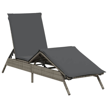 Sonnenliegen mit Auflagen 2 Stk. Grau Poly Rattan