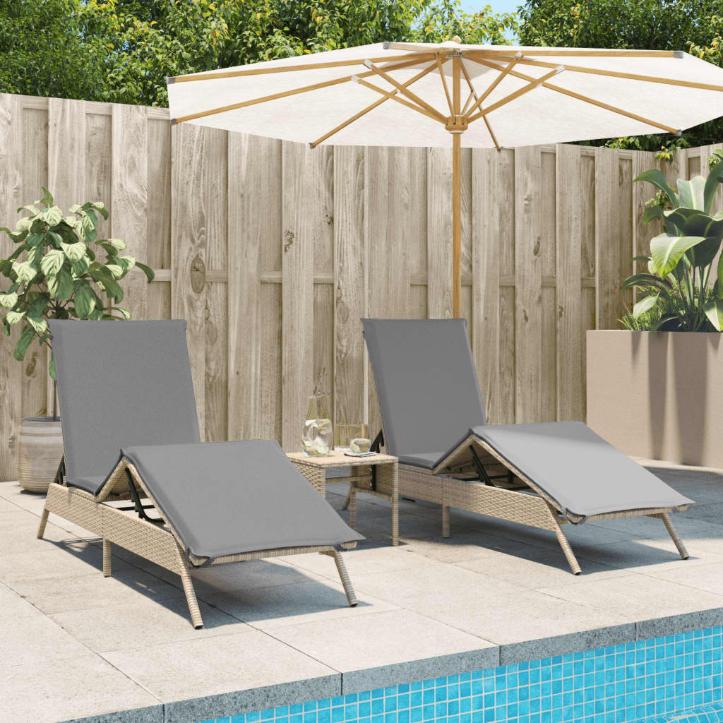 Sonnenliegen mit Auflagen 2 Stk. Beige Poly Rattan