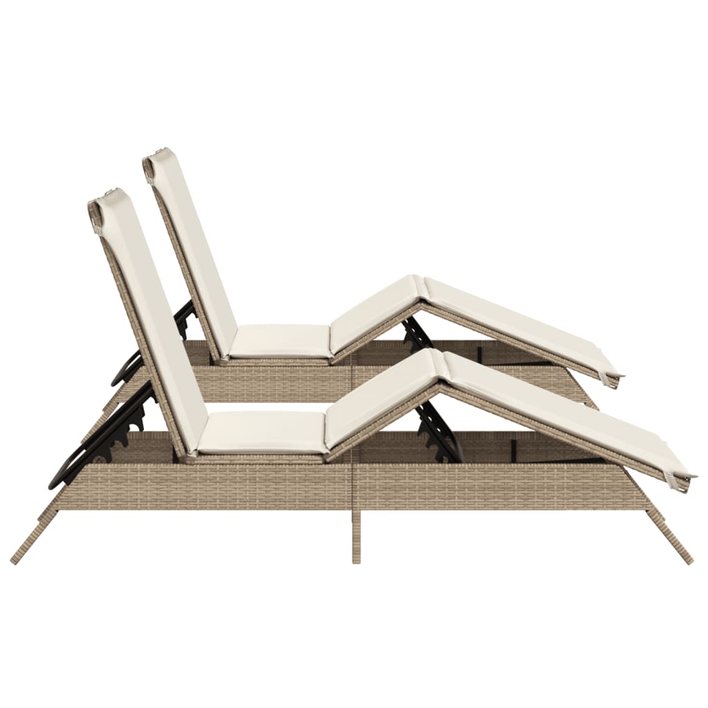 Sonnenliegen mit Auflagen 2 Stk. Beige Poly Rattan