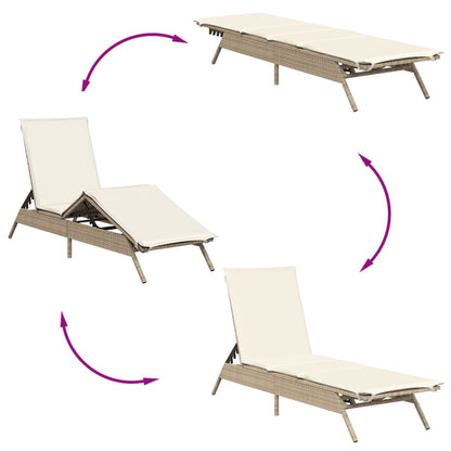 Sonnenliegen mit Auflagen 2 Stk. Beige Poly Rattan