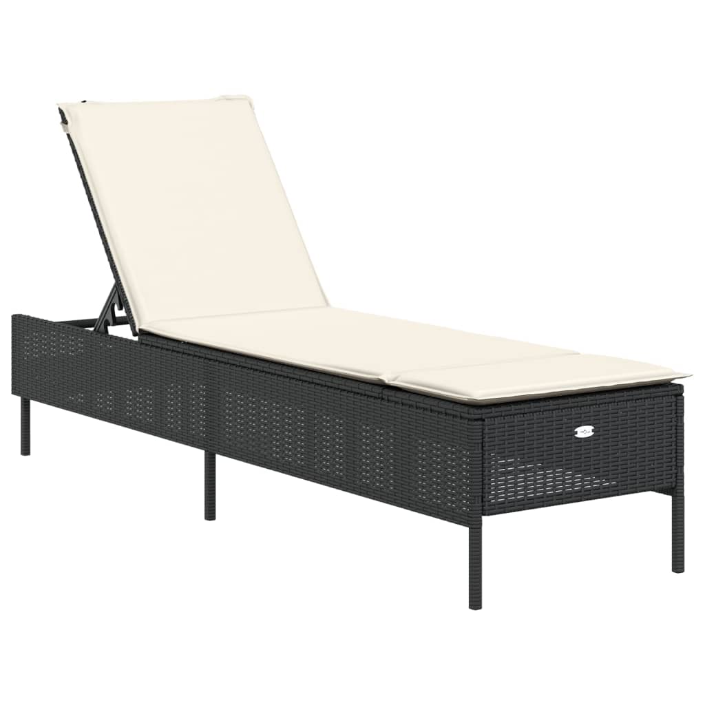 Sonnenliegen mit Auflagen 2 Stk. Schwarz Poly Rattan