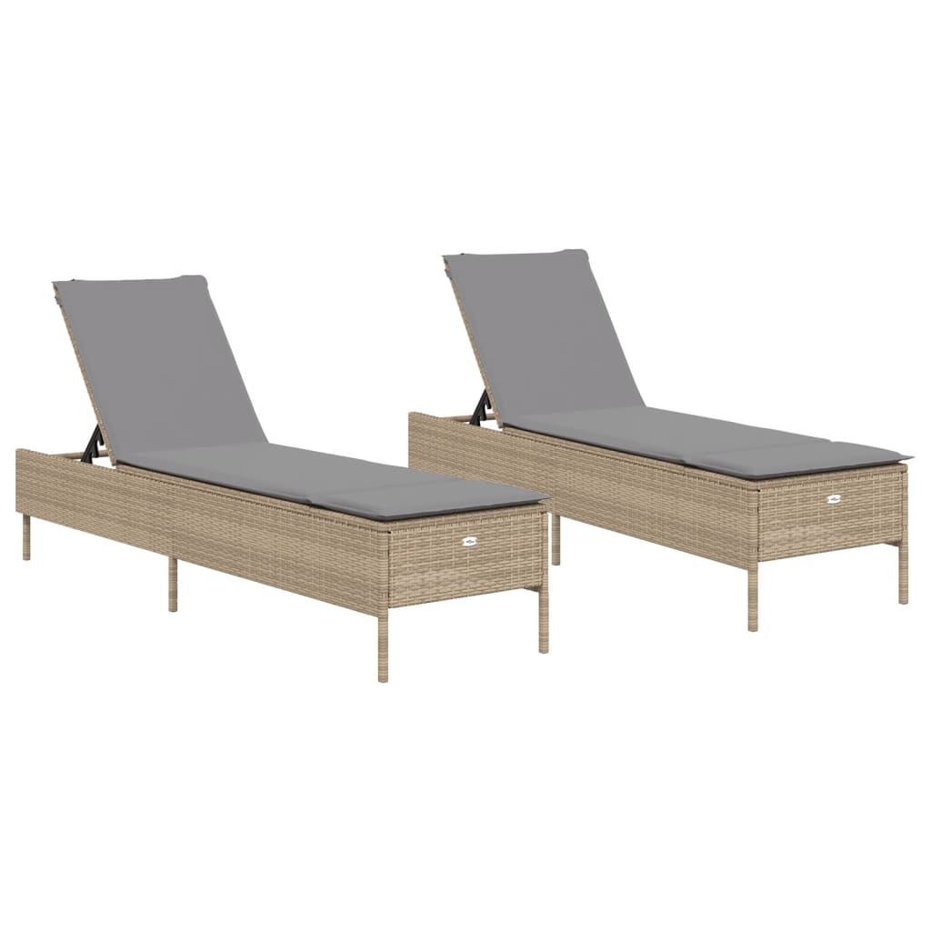 Sonnenliegen mit Auflagen 2 Stk. Beige Poly Rattan