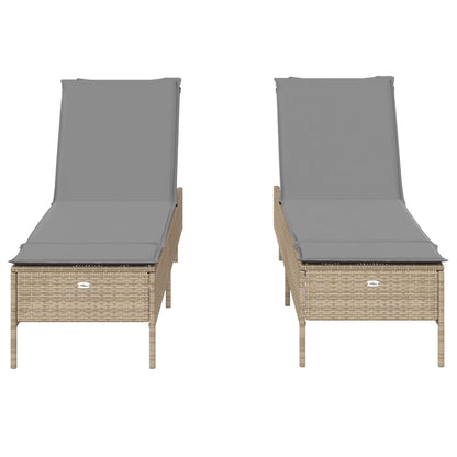 Sonnenliegen mit Auflagen 2 Stk. Beige Poly Rattan