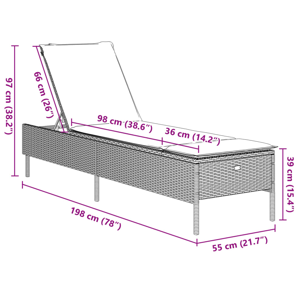 Sonnenliegen mit Auflagen 2 Stk. Hellgrau Poly Rattan