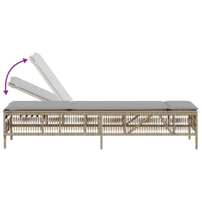 Sonnenliegen mit Auflagen 2 Stk. Beige Poly Rattan