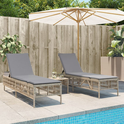 Sonnenliegen mit Auflagen 2 Stk. Beige Poly Rattan