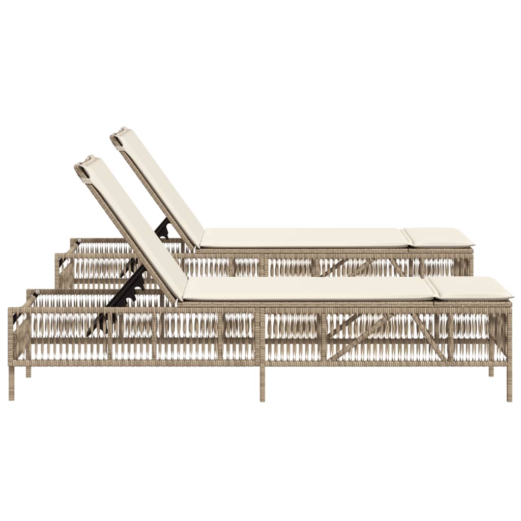 Sonnenliegen mit Auflagen 2 Stk. Beige Poly Rattan