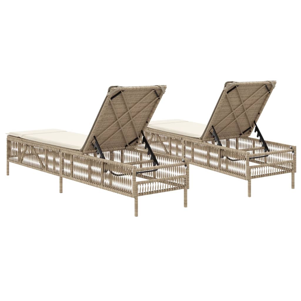 Sonnenliegen mit Auflagen 2 Stk. Beige Poly Rattan