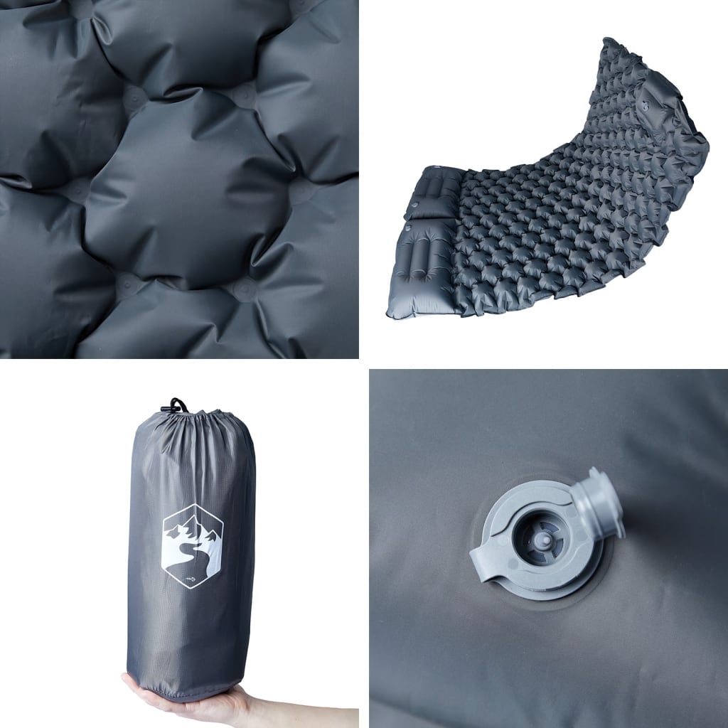 Doppel-Isomatte mit Kissen Selbstaufblasend Grau