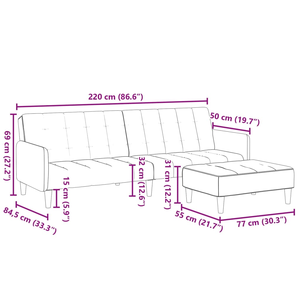 Schlafsofa 2-Sitzer mit Fußhocker Dunkelgrau Stoff