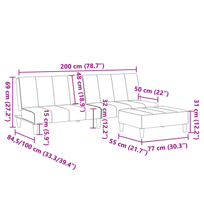 Schlafsofa 2-Sitzer mit Fußhocker Hellgrau Stoff