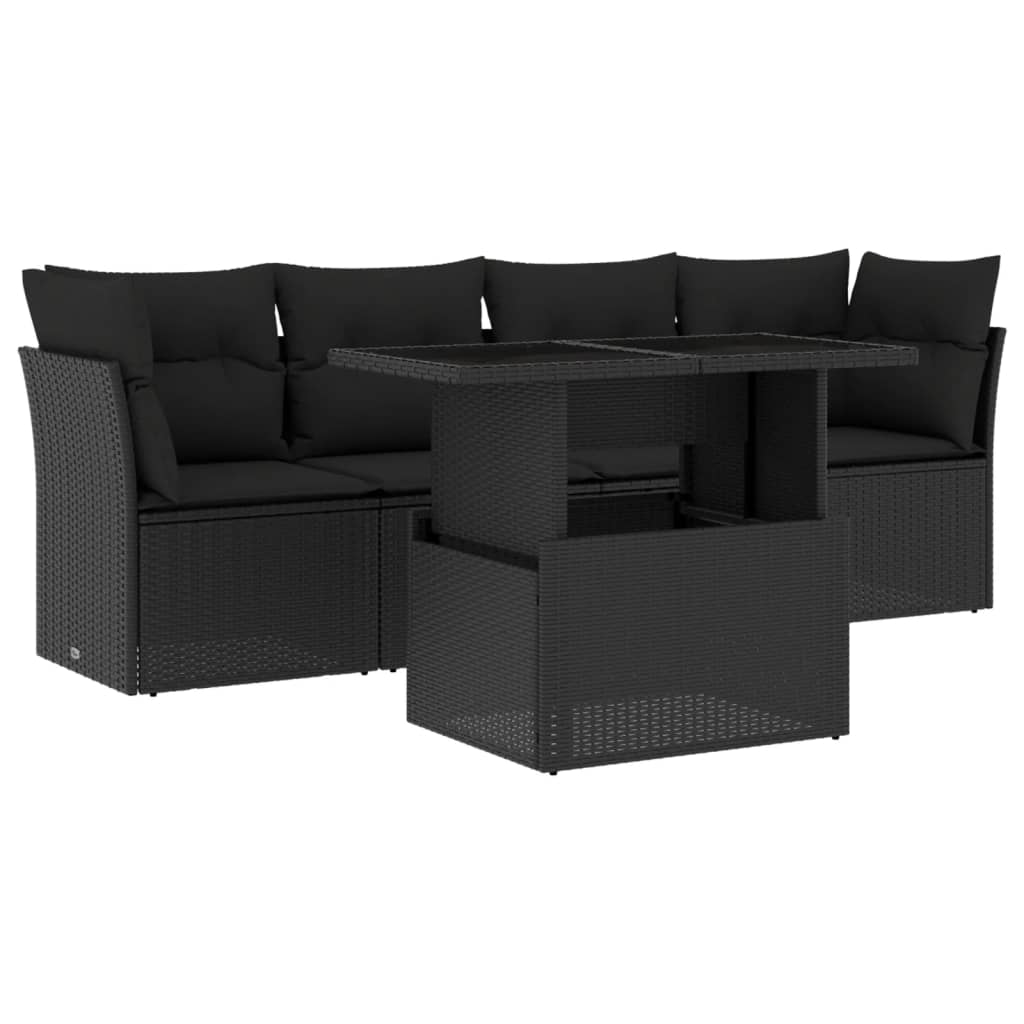 5-tlg. Garten-Sofagarnitur mit Kissen Schwarz Poly Rattan