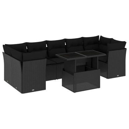 8-tlg. Garten-Sofagarnitur mit Kissen Schwarz Poly Rattan