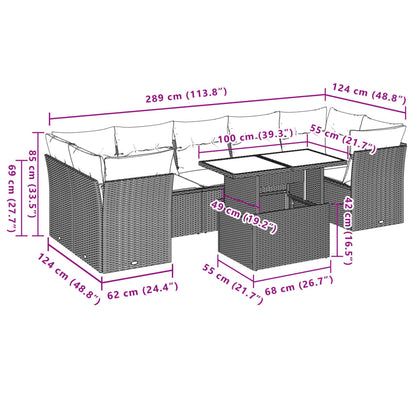 8-tlg. Garten-Sofagarnitur mit Kissen Schwarz Poly Rattan