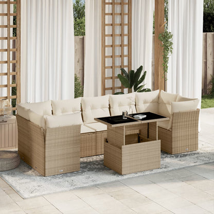 8-tlg. Garten-Sofagarnitur mit Kissen Beige Poly Rattan