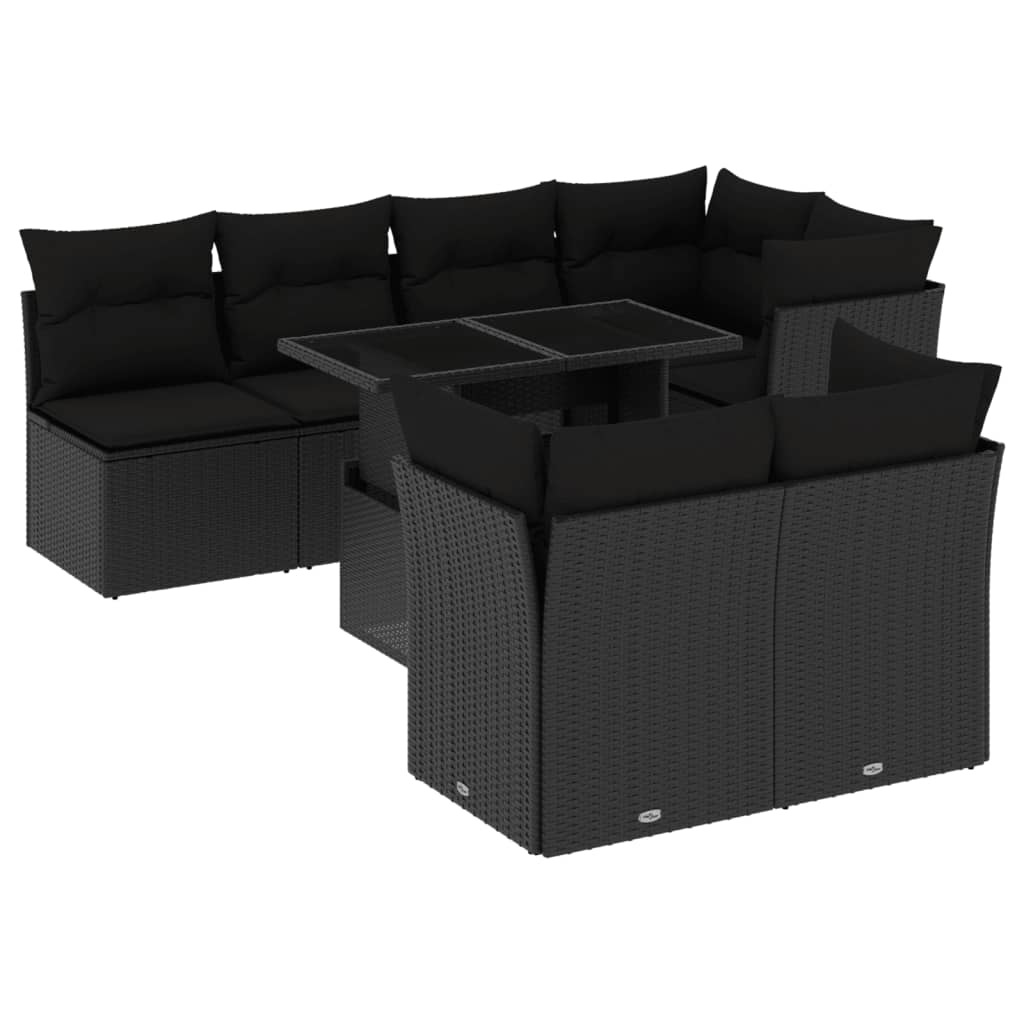 8-tlg. Garten-Sofagarnitur mit Kissen Schwarz Poly Rattan